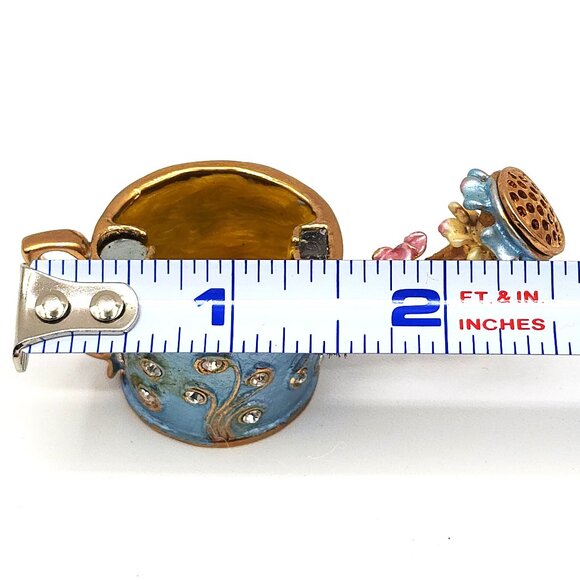 Watering Can Trinket Box Vintage Unsigned Rhinestones Flowers Magnetic Closure - Picture 8 of 9